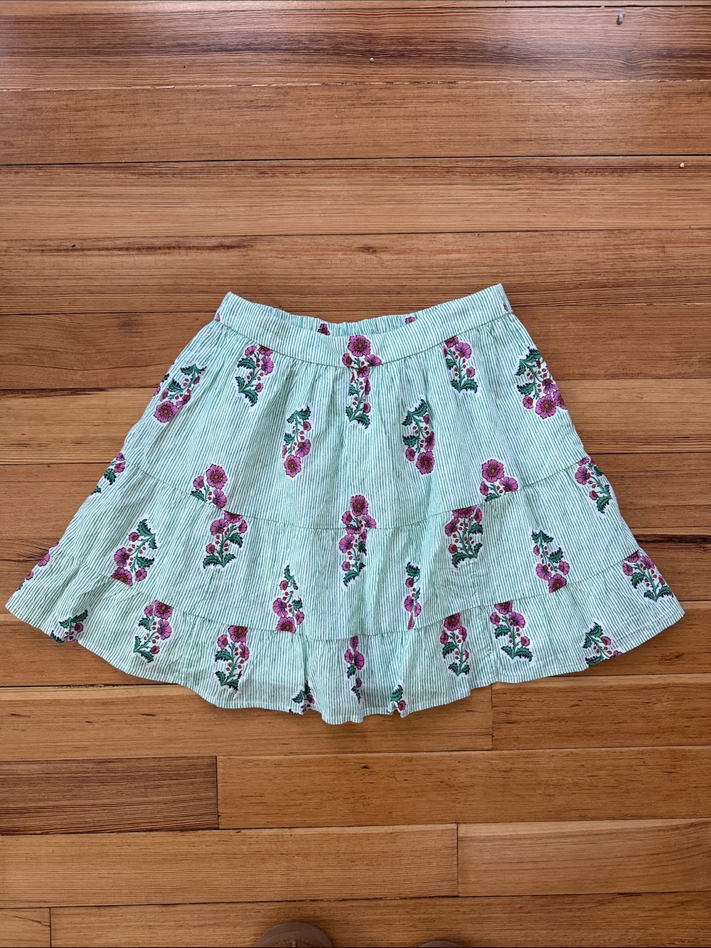 NWT J. Crew Floral Tiered Mini Skirt - green striped with Pink Flowers